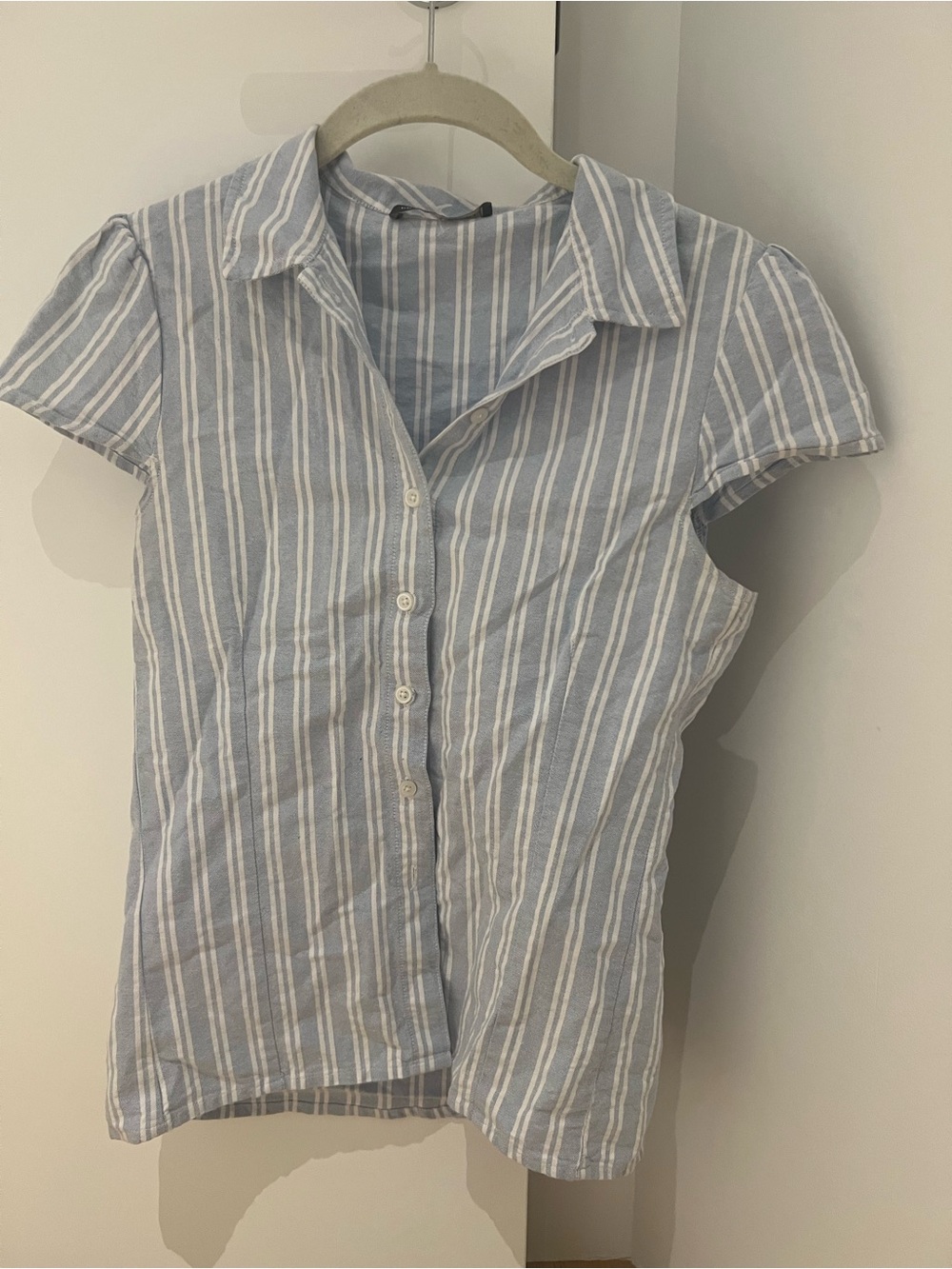 Brandy Melville Light Blue and White Striped Button-Down Shirt